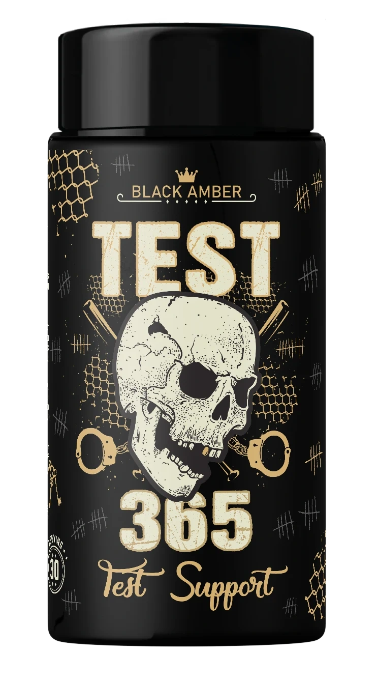 Black Amber Test 365 daily support capsule tub with 14+ functional actives