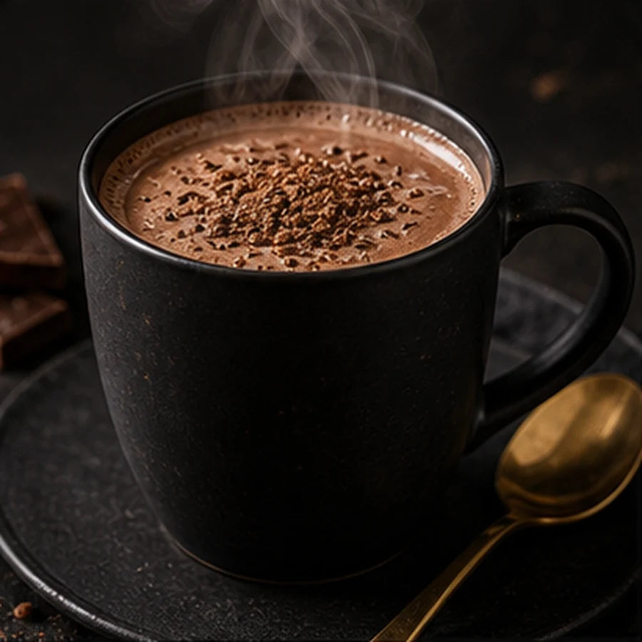 Protein hot chocolate made with Black Amber Whey