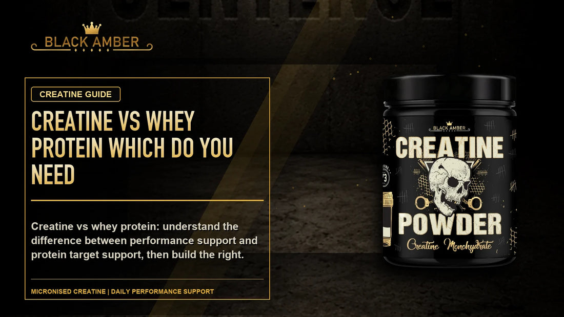 Black Amber Creatine Vs Whey Protein: Which Do You Need? featured guide image with Micronised Creatine