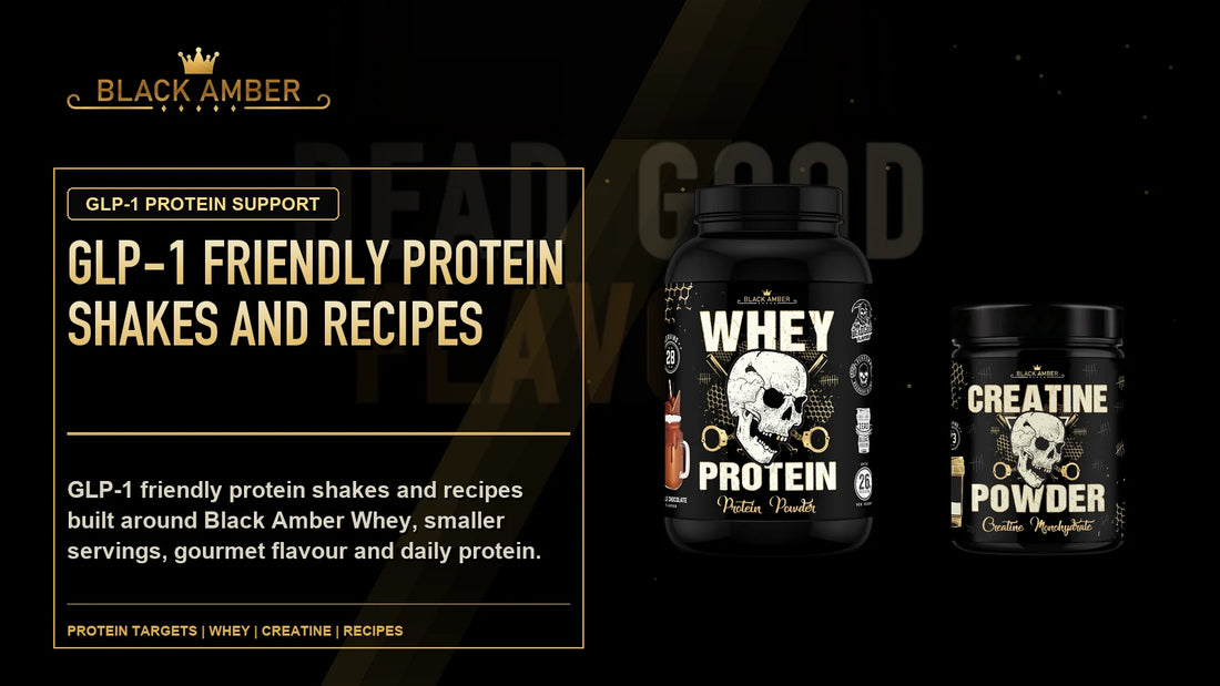 Black Amber GLP-1 Friendly Protein Shakes And Recipes featured guide image with Protein Targets