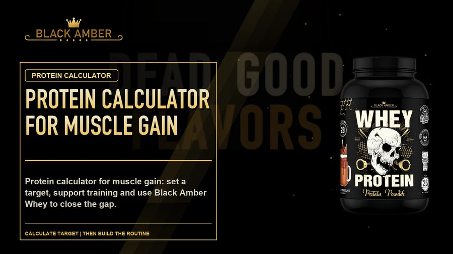 Black Amber Protein Calculator For Muscle Gain featured guide image with Calculate Target