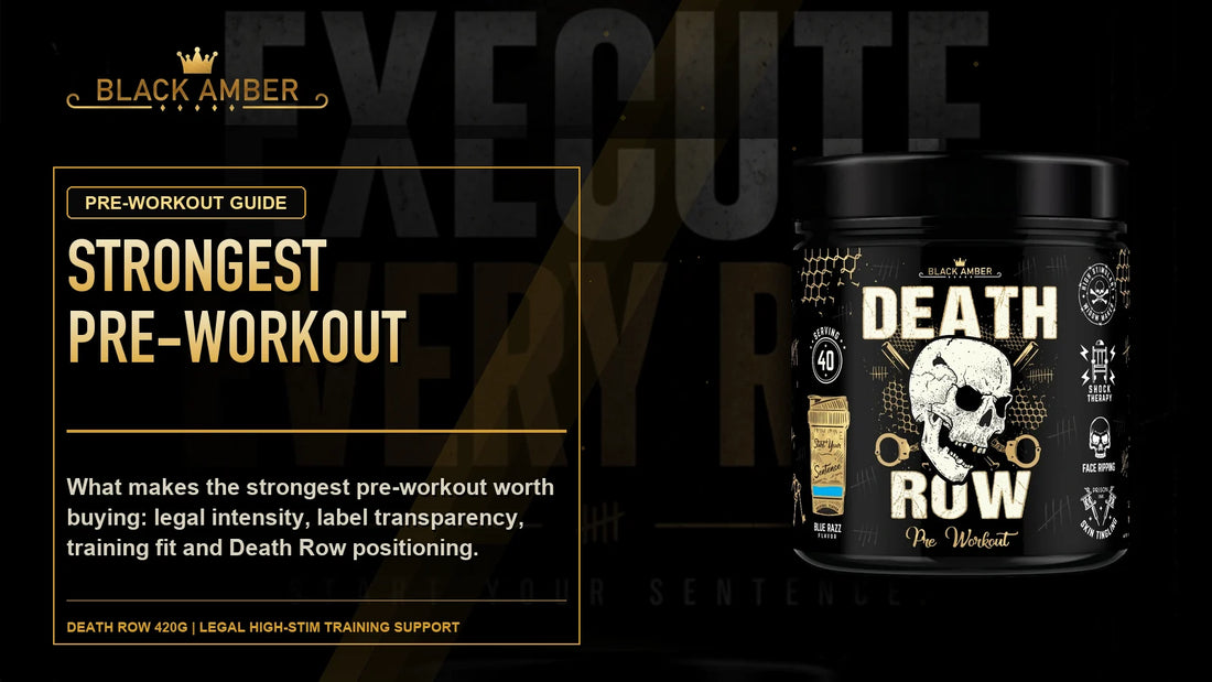 Black Amber Strongest Pre-Workout featured guide image with Death Row 420G