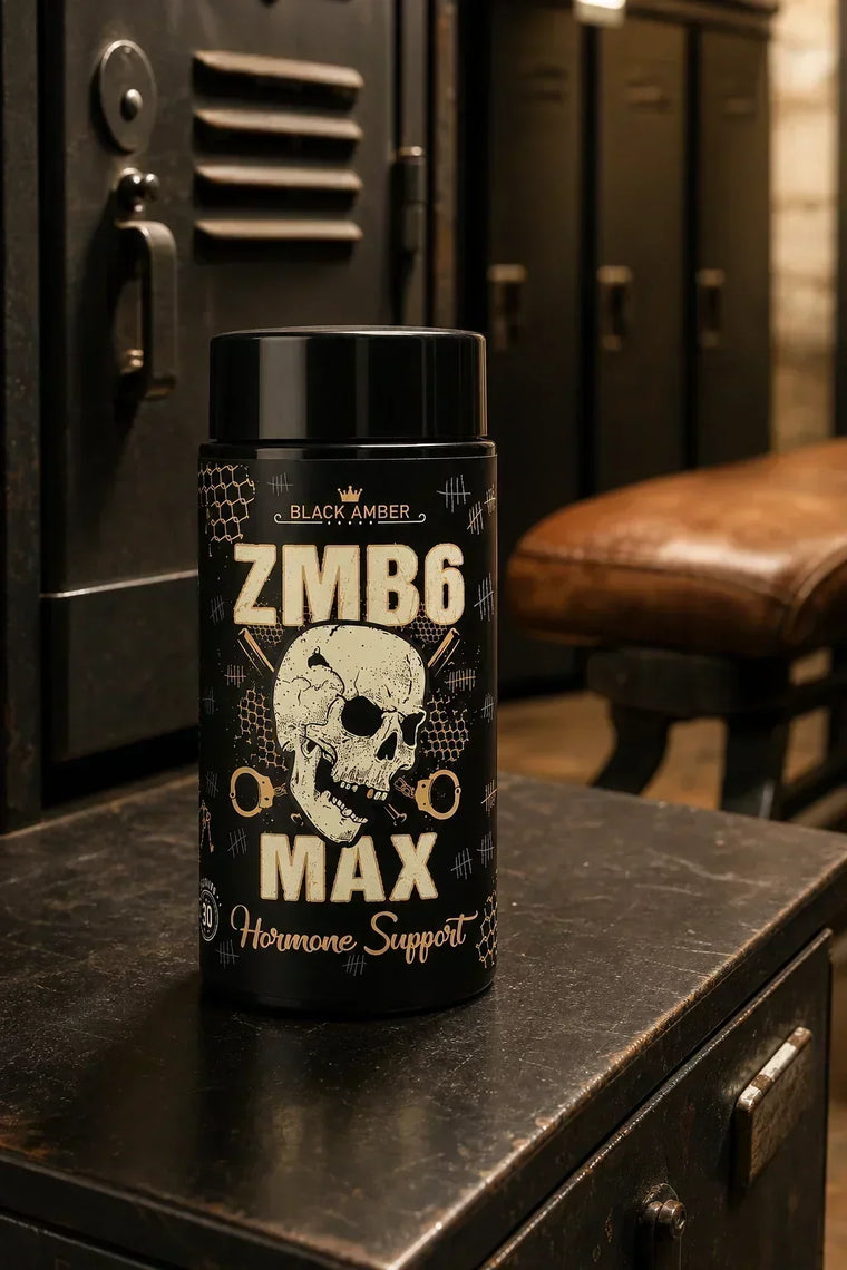 Black Amber ZMB6 Max bottle on a secure locker shelf