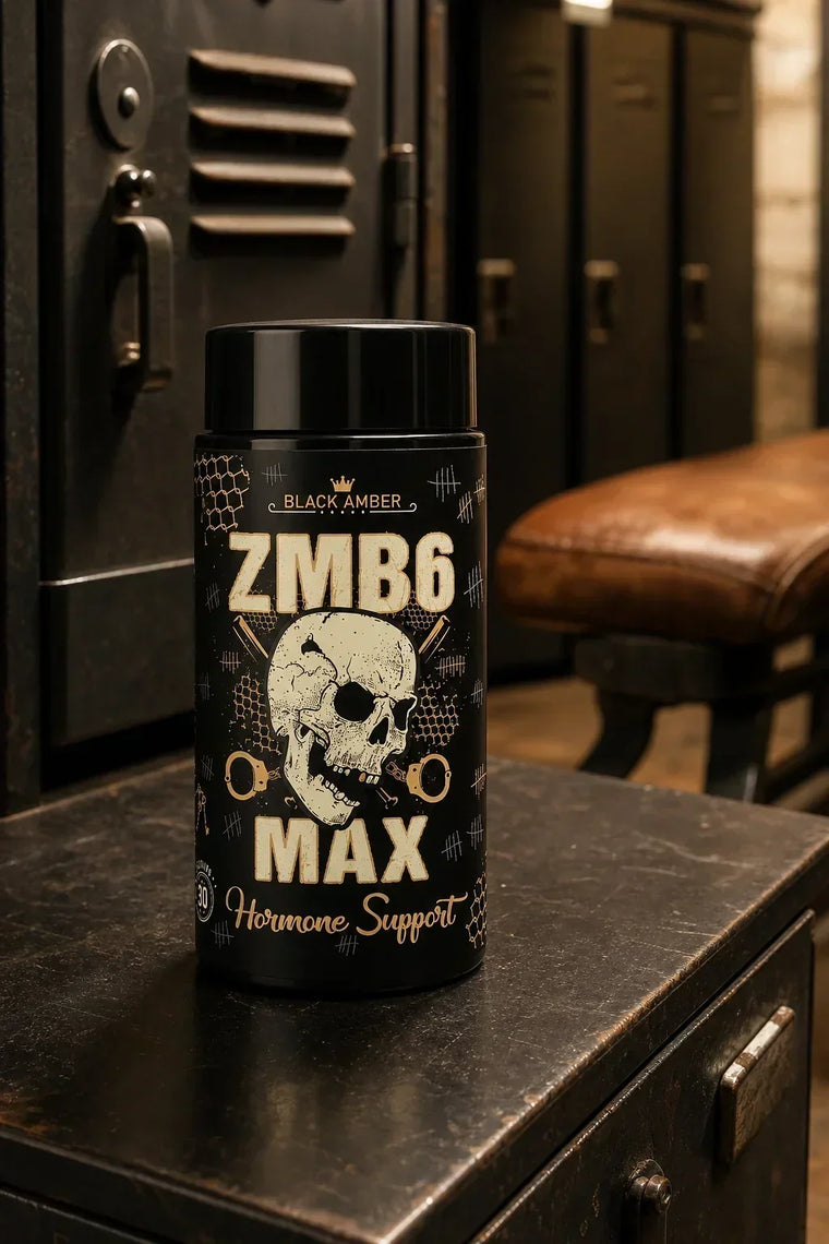 Black Amber ZMB6 Max bottle on a secure locker shelf