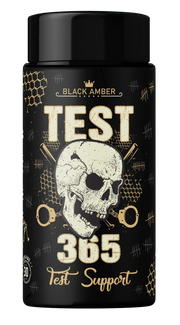 Black Amber Test 365 testosterone support capsule tub with 14+ functional actives