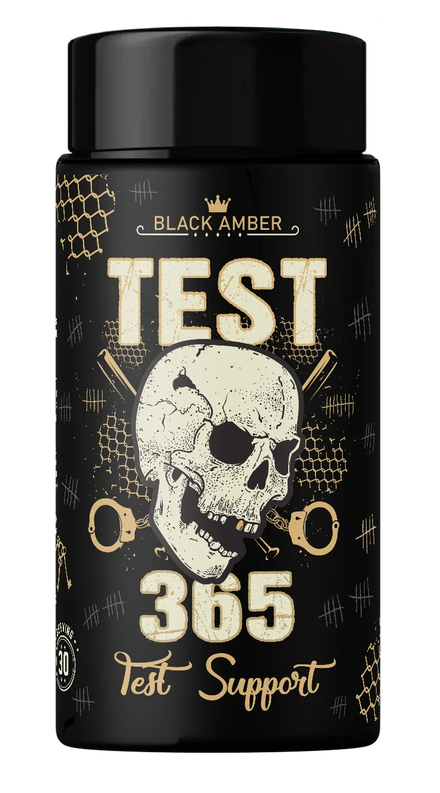 Black Amber Test 365 daily support capsule tub with 14+ functional actives