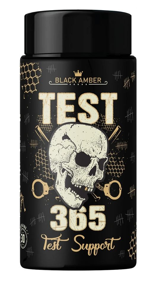 Black Amber Test 365 daily support capsule tub with 14+ functional actives