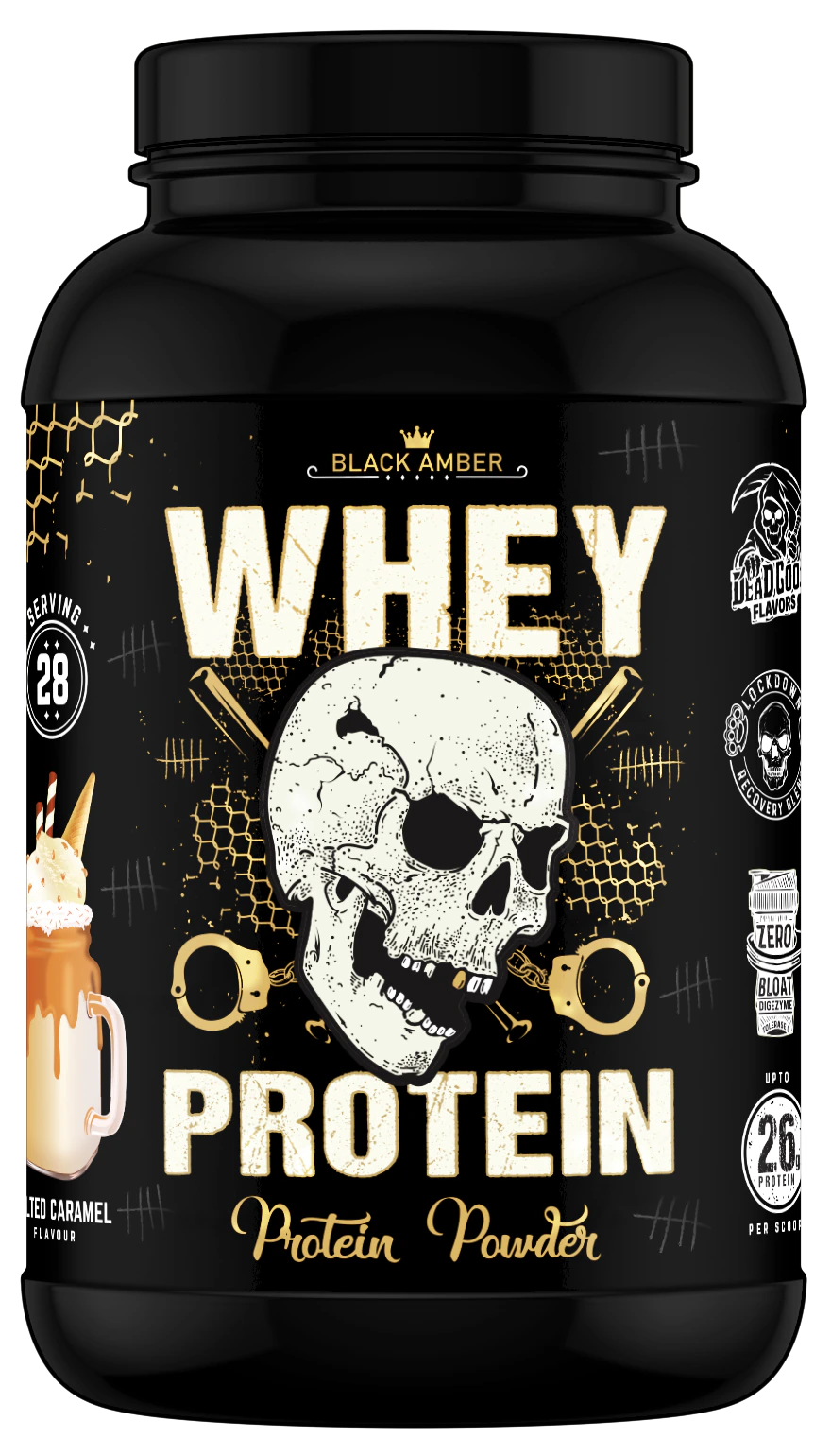 Black Amber Whey Protein Powder 900g tub, Salted Caramel flavour
