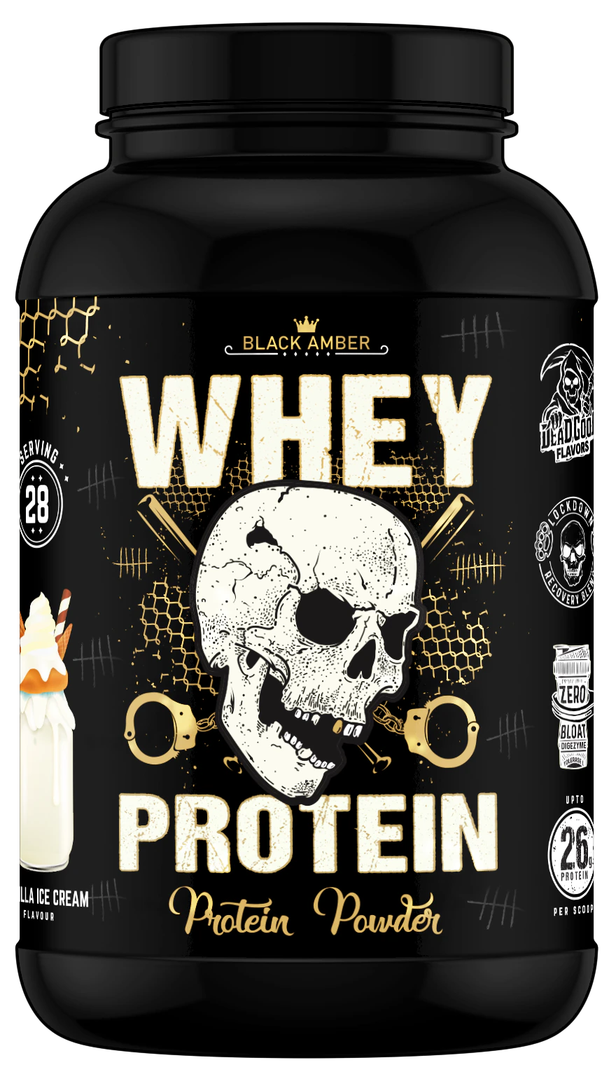 Black Amber Whey Protein Powder 900g tub, Vanilla Ice Cream flavour