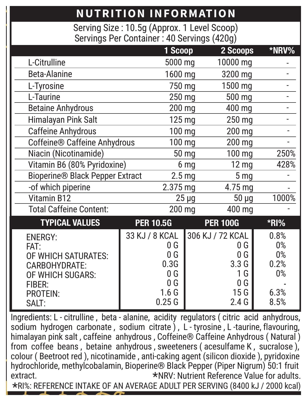 Death Row Pre-Workout Red Berries official nutrition and ingredient label panel