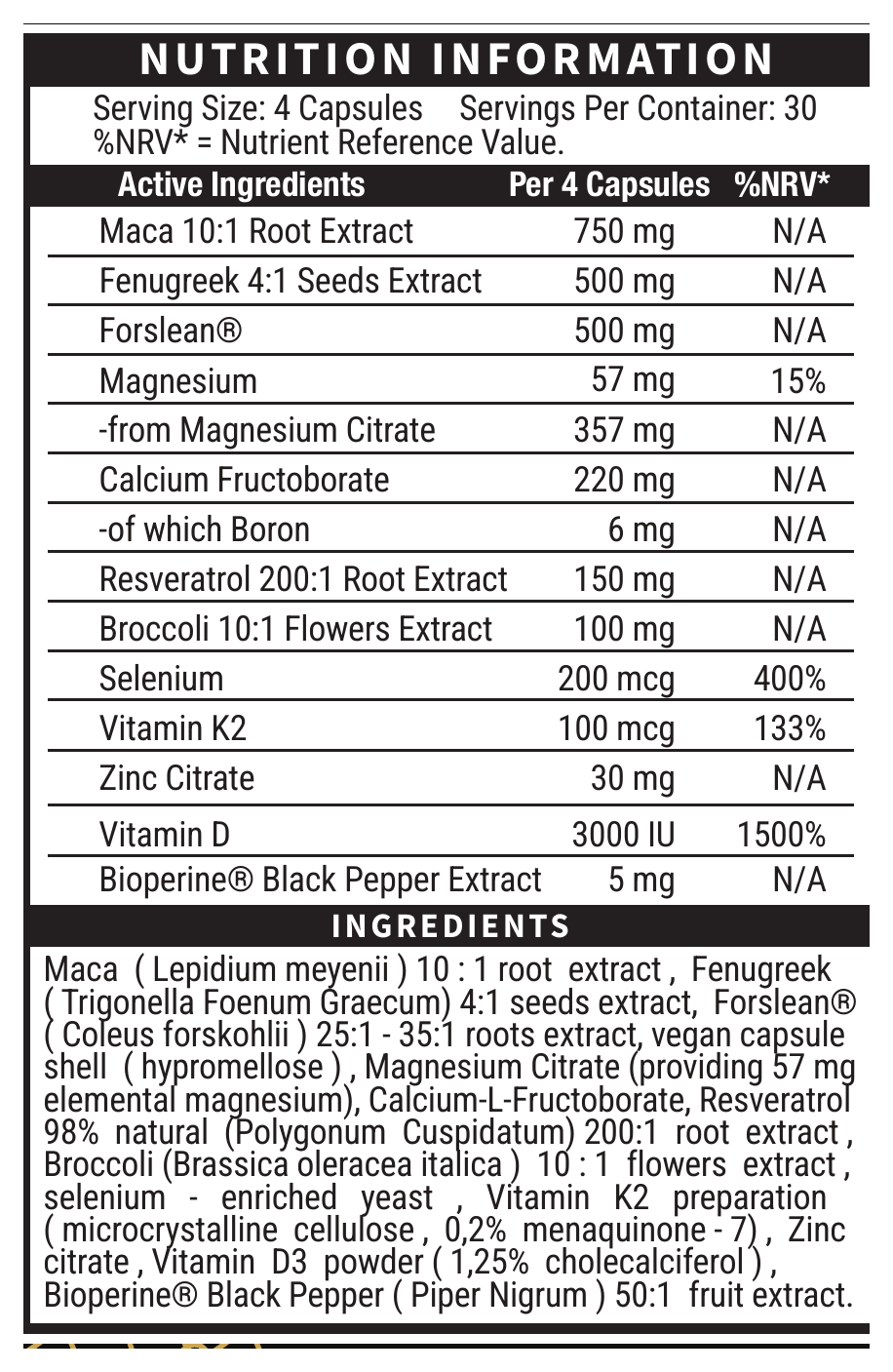 Test 365 Daily Support official supplement facts and ingredient label panel