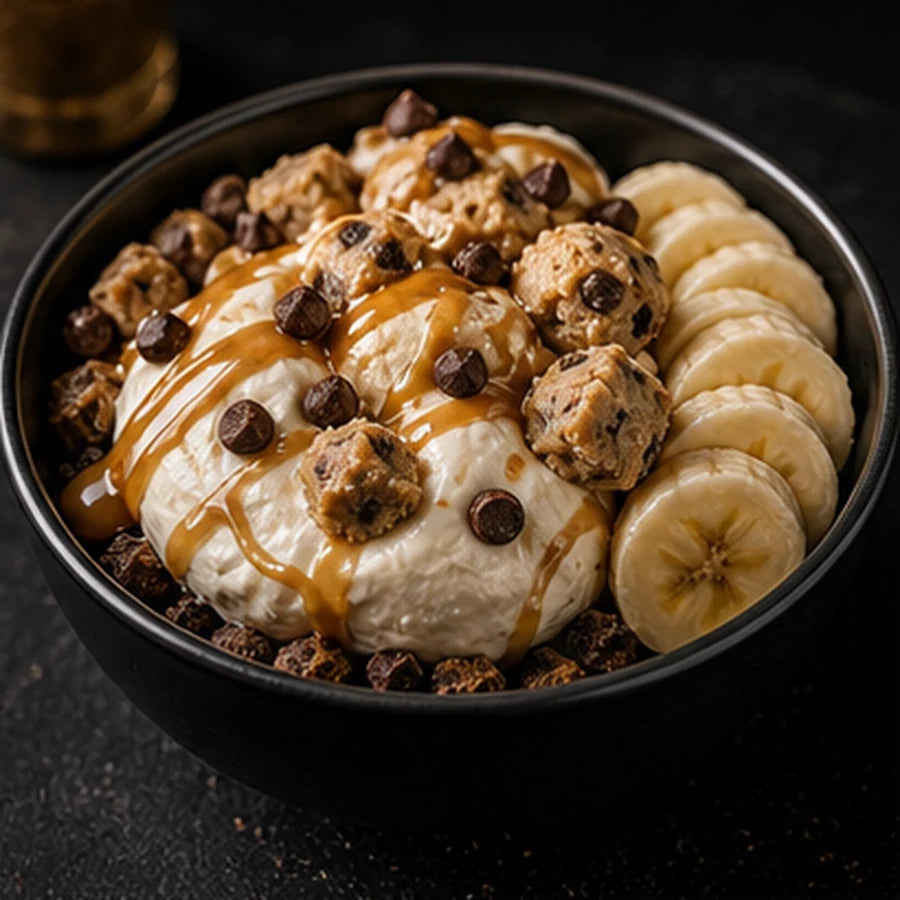 Banana split protein bowl with Black Amber Whey