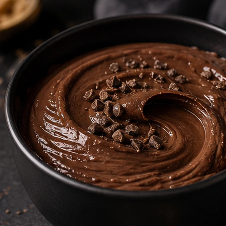 Thick protein pudding with cookie dough chunks